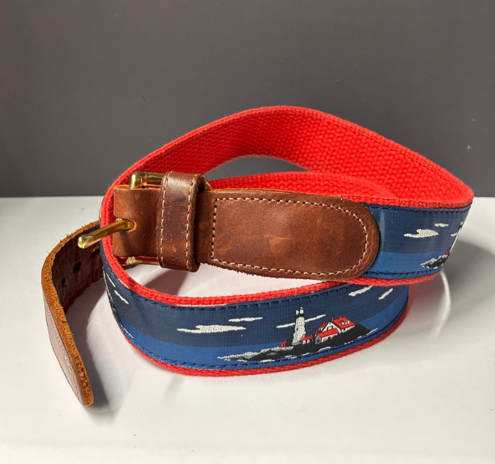Belt Ribbon Lighthouse Preston Made New England USA Size 32 Nautical Preppy